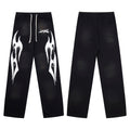 Hellstar White Flame Graphic Washed Black Sweatpants