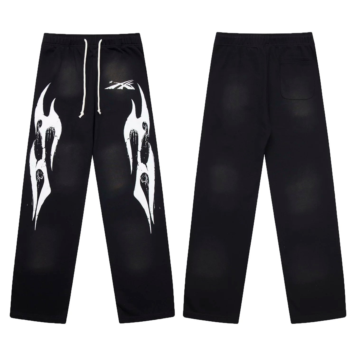 Hellstar White Flame Graphic Washed Black Sweatpants