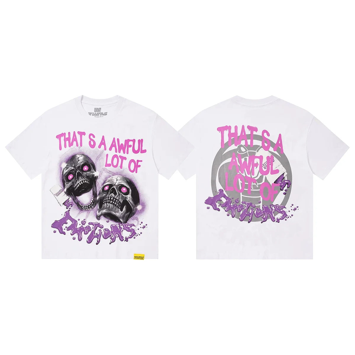 That's A Awful Lot Of Cough Syrup Neon Skull Graphic T-Shirt - White