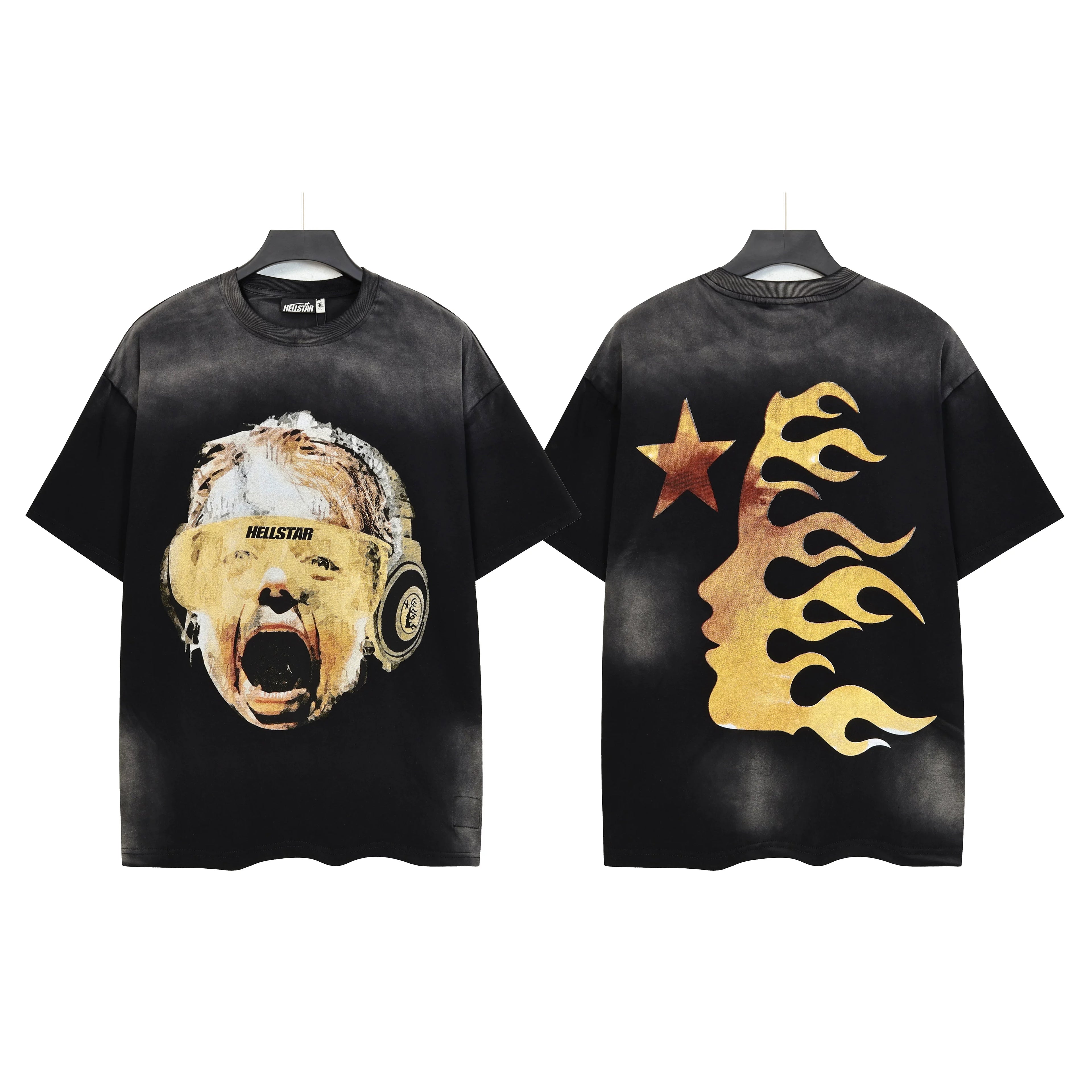 Hellstar Screaming Child & Flame Face Graphic Tee - Black