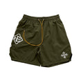 RHUDE Cross Logo Graphic Drawstring Athletic Shorts - Olive Green