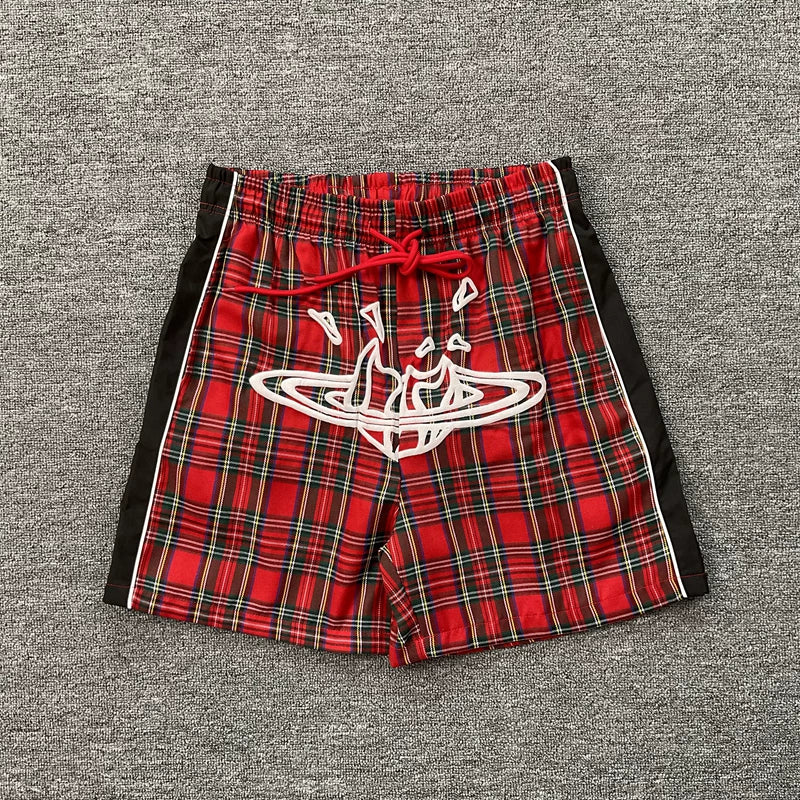 Broken Planet Market Shattered Planet Plaid Nylon Shorts - Red / Black