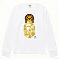 BAPE Style Baby Milo Peeking on Camo Ape Head Long-Sleeve Tee - White/Yellow
