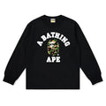 BAPE Style Collegiate Arc Logo & Camo Ape Head Long-Sleeve Tee - Black/Green