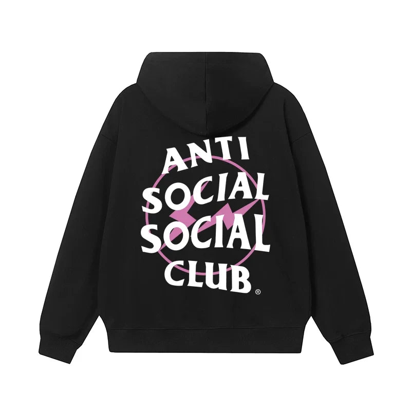 Anti Social Social Club Pink Circle Logo Hoodie - Black/White