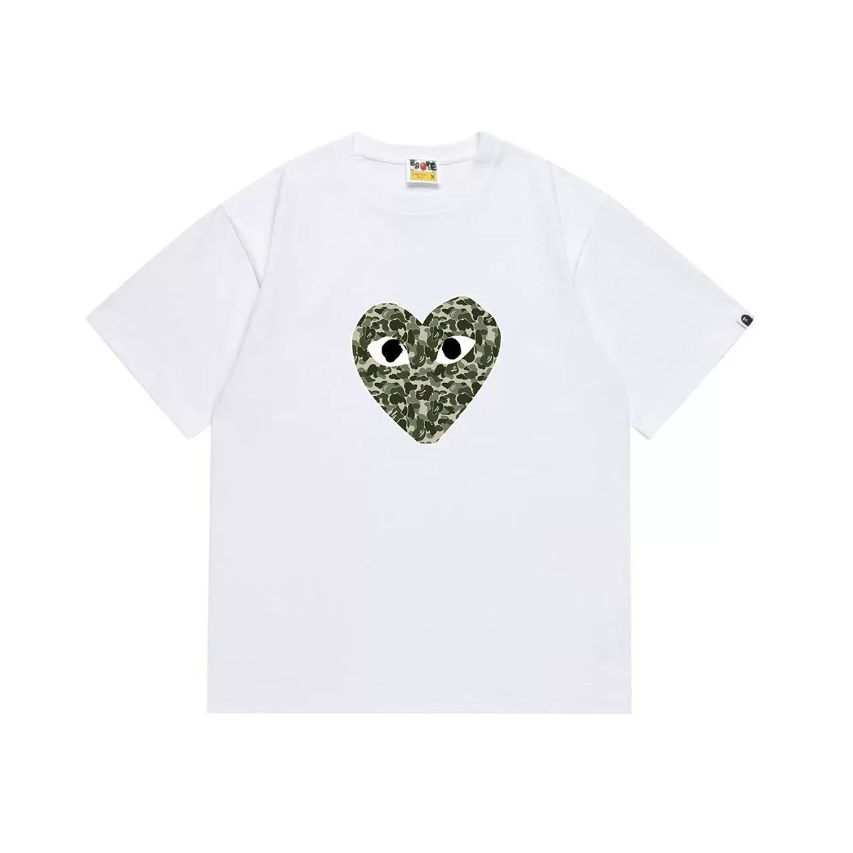 BAPE x PLAY Style Camo Heart Short-Sleeve Tee - White/Classic Green