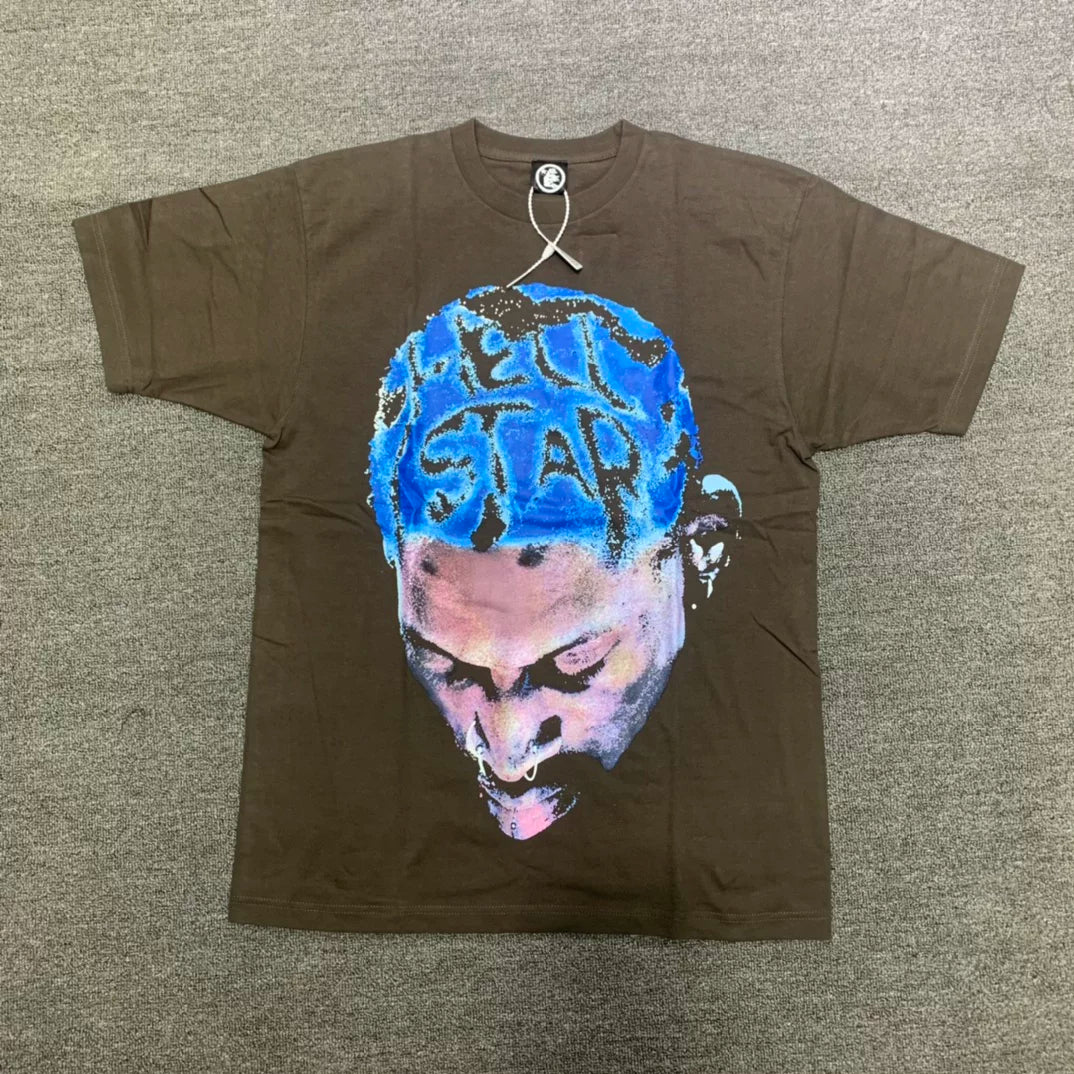 Hellstar Dennis Rodman "Hell Star" Blue Hair Graphic Tee - Brown