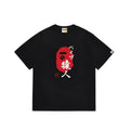 BAPE Style Japanese Kanji & Red Sun Ape Head Short-Sleeve Tee - Black