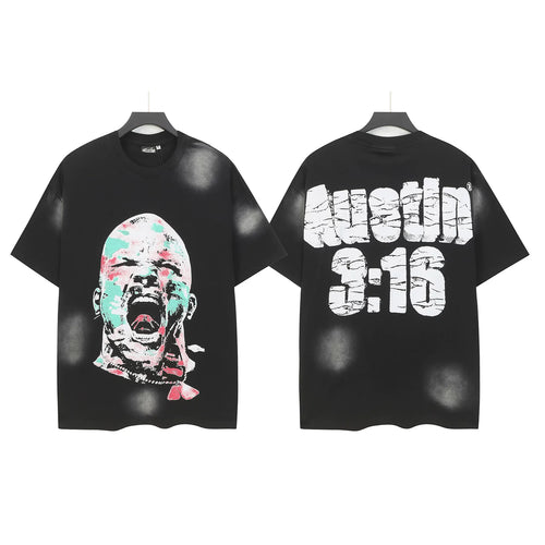 "Austin 3:16" Screaming Face Graphic Tee - Black