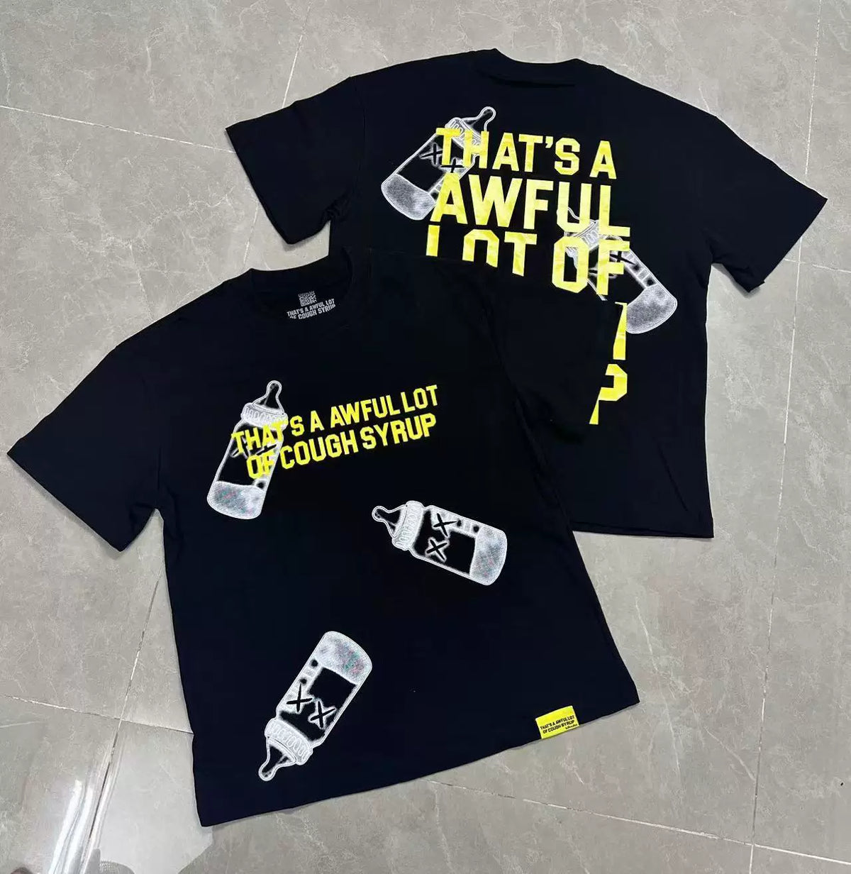That's A Awful Lot Of Cough Syrup Baby Bottle Graphic T-Shirt - Black