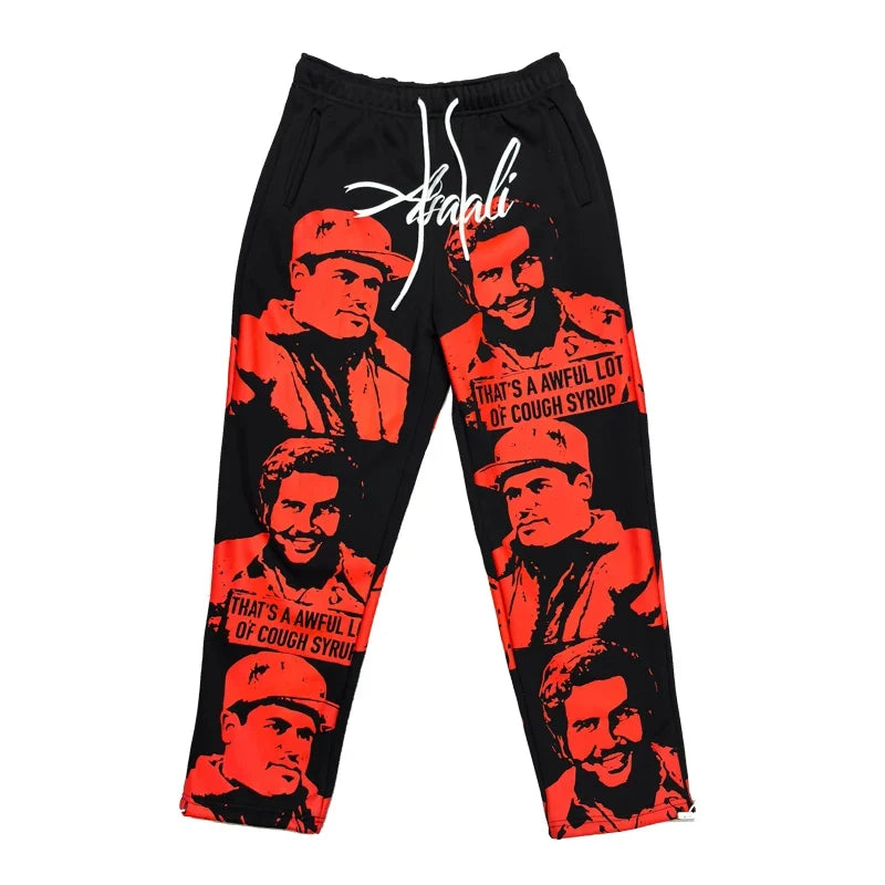 That's A Awful Lot Of Cough Syrup Portrait All-Over Print Sweatpants - Red / Black