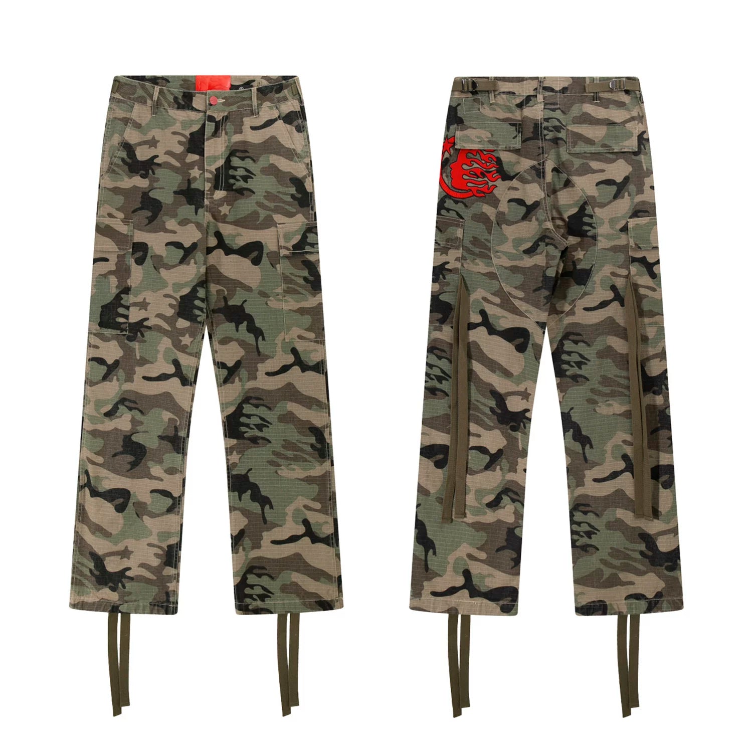 Hellstar Woodland Camo Cargo Pants with Straps camel