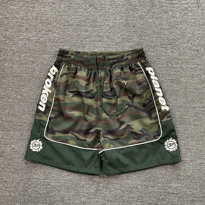 Broken Planet Market Camo Basketball Shorts - Green / Woodland Camo