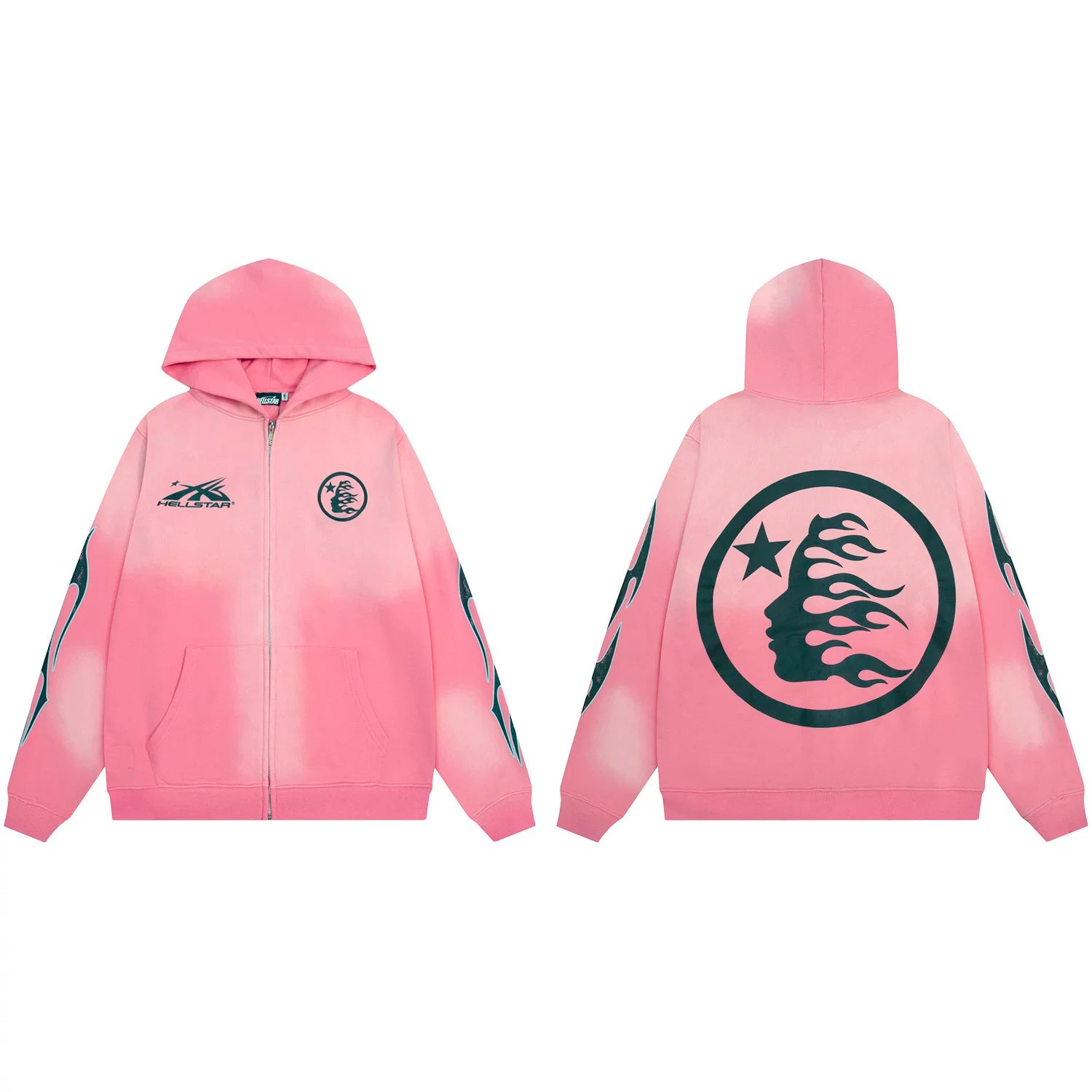 Hellstar Circular Flame Face Zip-Up Hoodie pink
