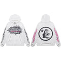 Hellstar Records Pink & Black Zip-Up White Hoodie