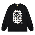 BAPE Style All-Over Cartoon Print Ape Head Long-Sleeve Tee - Black
