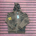 Vale Forever Leopard & Vintage Wash Full-Zip Hoodie khaki