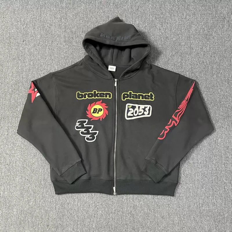 Broken Planet Market "2053" Full-Zip Hoodie - Charcoal Grey