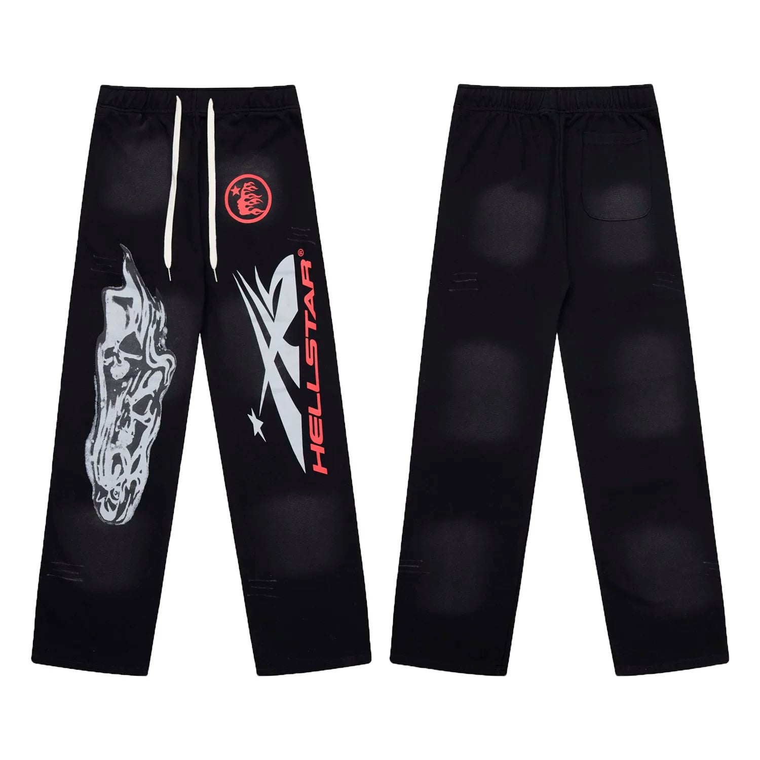 Hellstar Red Logo & Graphic Washed Black Sweatpants