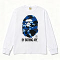 BAPE Style "BY BATHING APE" Camo Ape Head Long-Sleeve Tee - White/Blue
