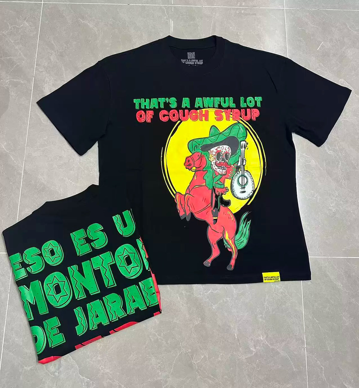 That's A Awful Lot Of Cough Syrup Mariachi Horse Graphic T-Shirt - Black