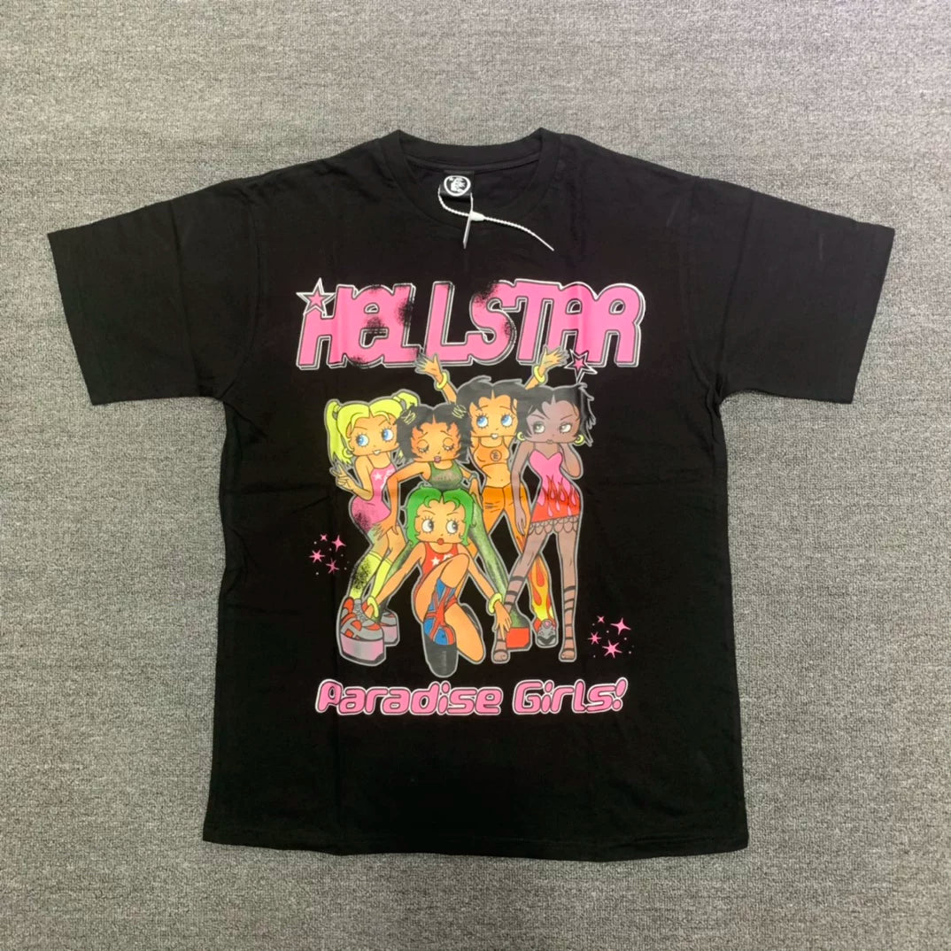 Hellstar "Paradise Girls!" Cartoon Graphic Tee -  Black