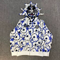 Glo Gang Blue & White Skull Print Spiked Full-Zip Hoodie