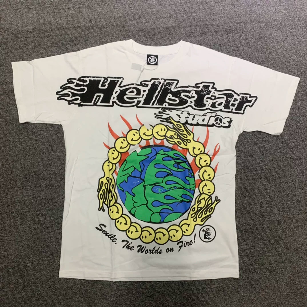 Hellstar Studios "Smile, The Worlds on Fire!" Earth Graphic Tee - White
