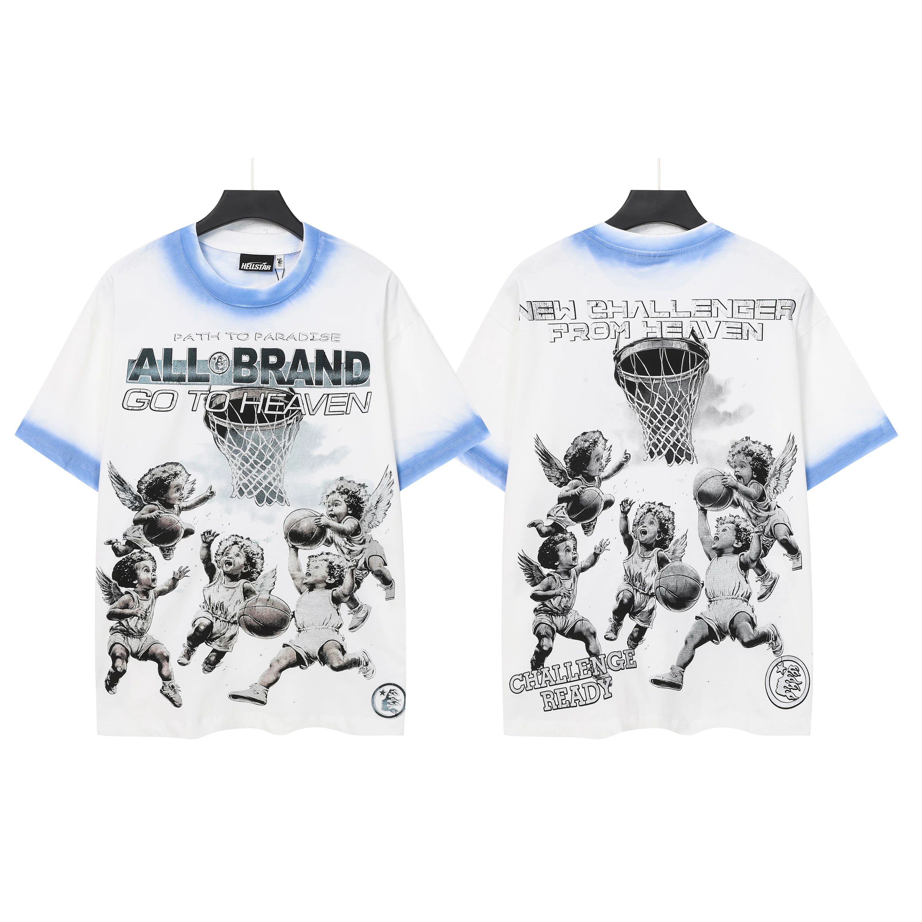 "All Brand Go to Heaven" Basketball Cherubs Graphic Tee - White