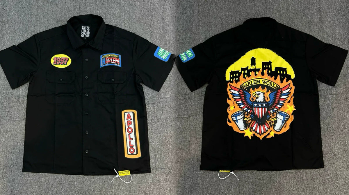 That's A Awful Lot Of Cough Syrup Harlem Eagle Patch Button-Down Shirt - Black