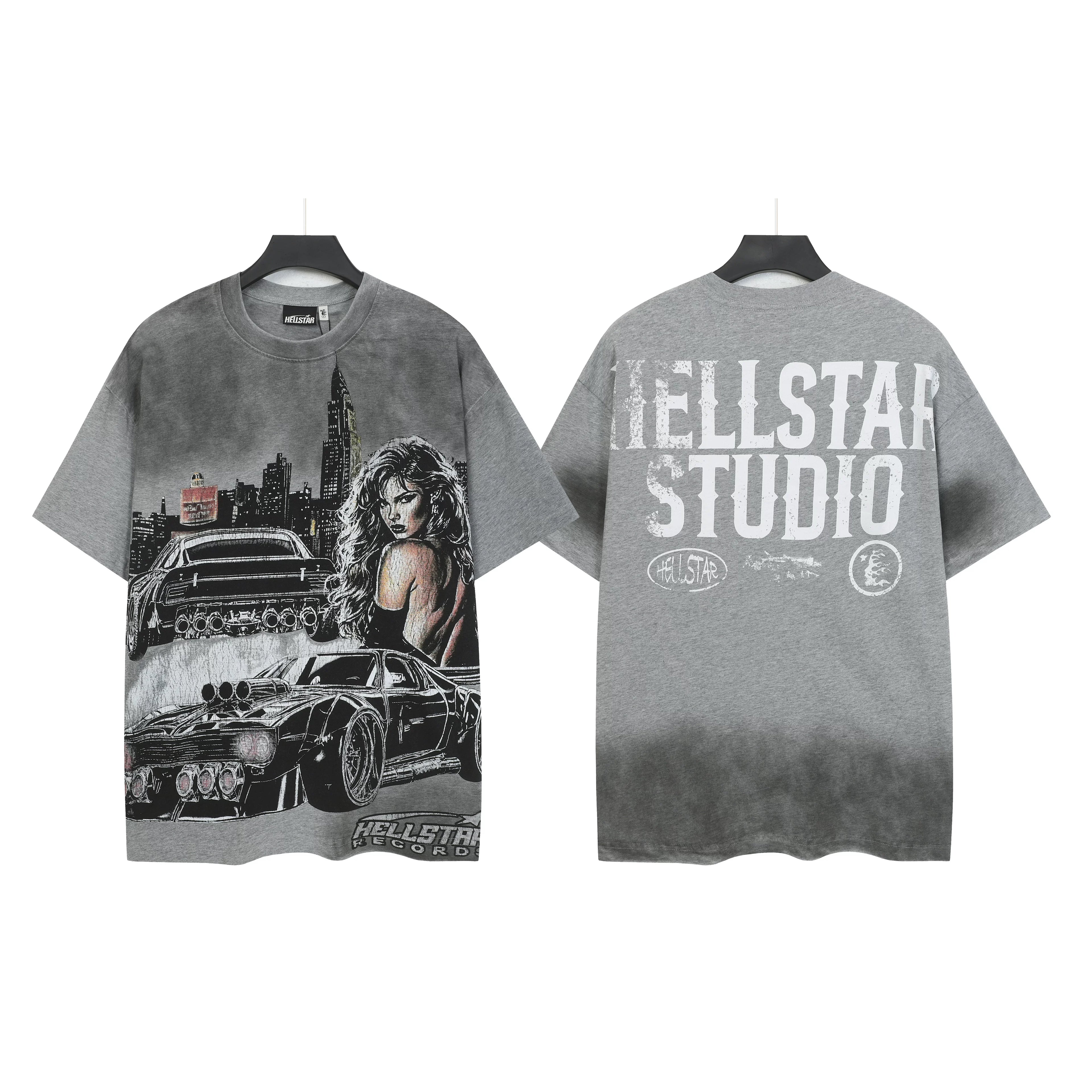 Hellstar Studio Muscle Car & Woman Graphic Tee - Grey