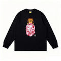 BAPE Style Baby Milo Peeking on Camo Ape Head Long-Sleeve Tee - Black/Pink