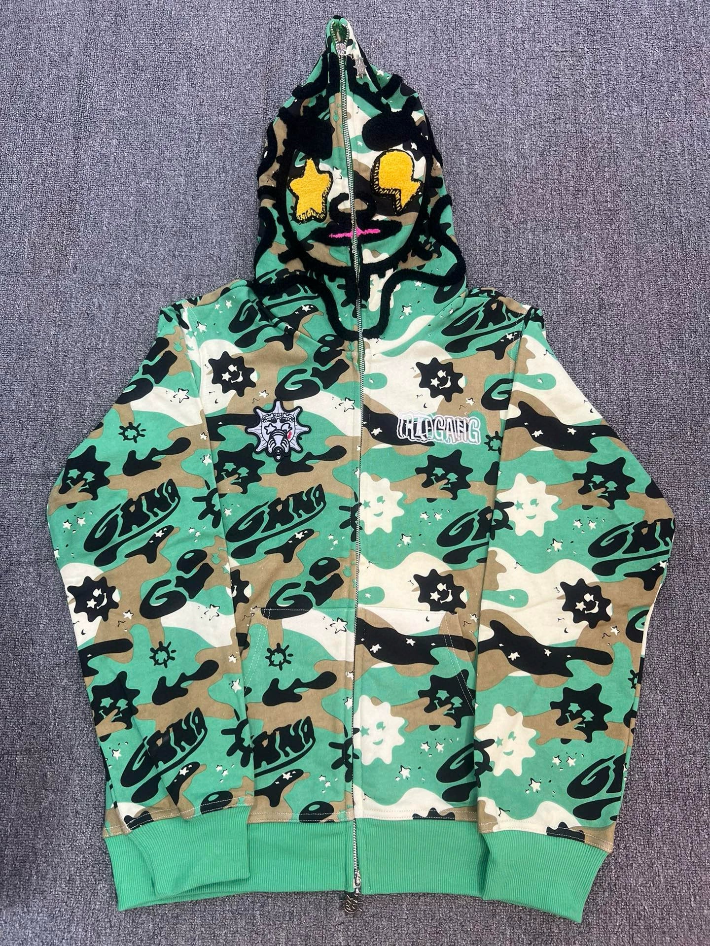 Glo Gang Camo Print Full-Zip Mask Hoodie