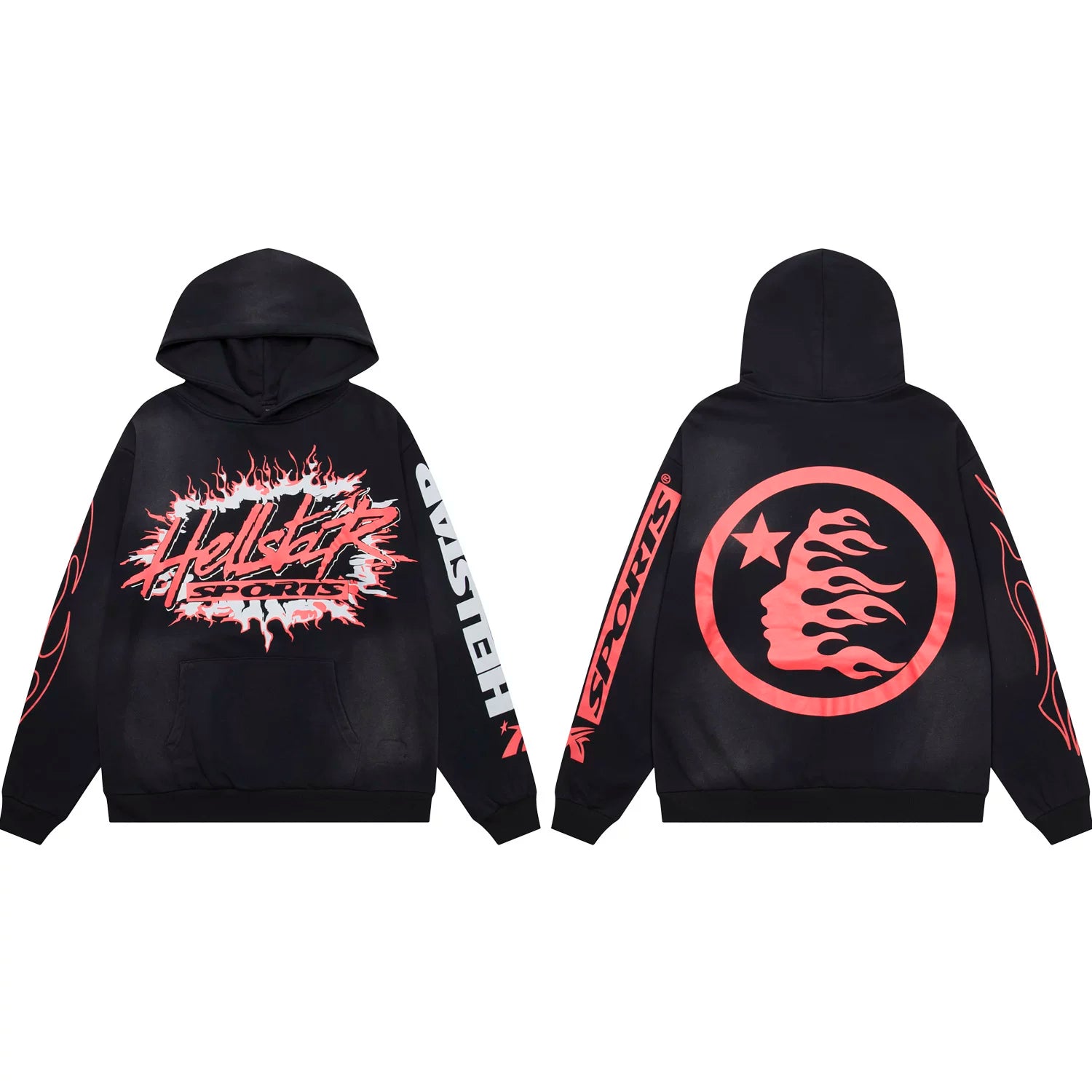 Hellstar Sports Red & Black Flaming Burst Logo Black Hoodie