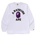 BAPE Style Collegiate Arc Logo & Camo Ape Head Long-Sleeve Tee - White/Purple
