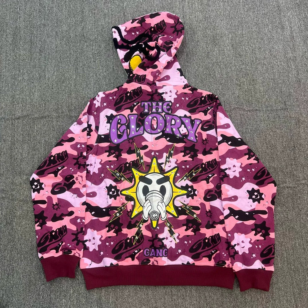 Glo Gang "The Glory" Camo Print Full-Zip Hoodie pink