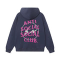 Anti Social Social Club Pink Lightning Circle Logo Hoodie - Navy Blue