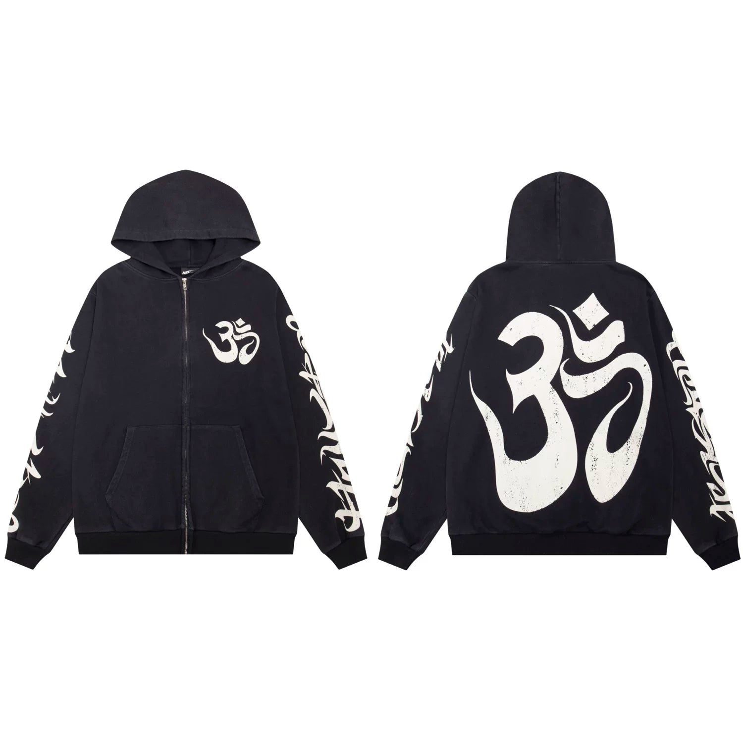 Hellstar Om Symbol Zip-Up Black Hoodie