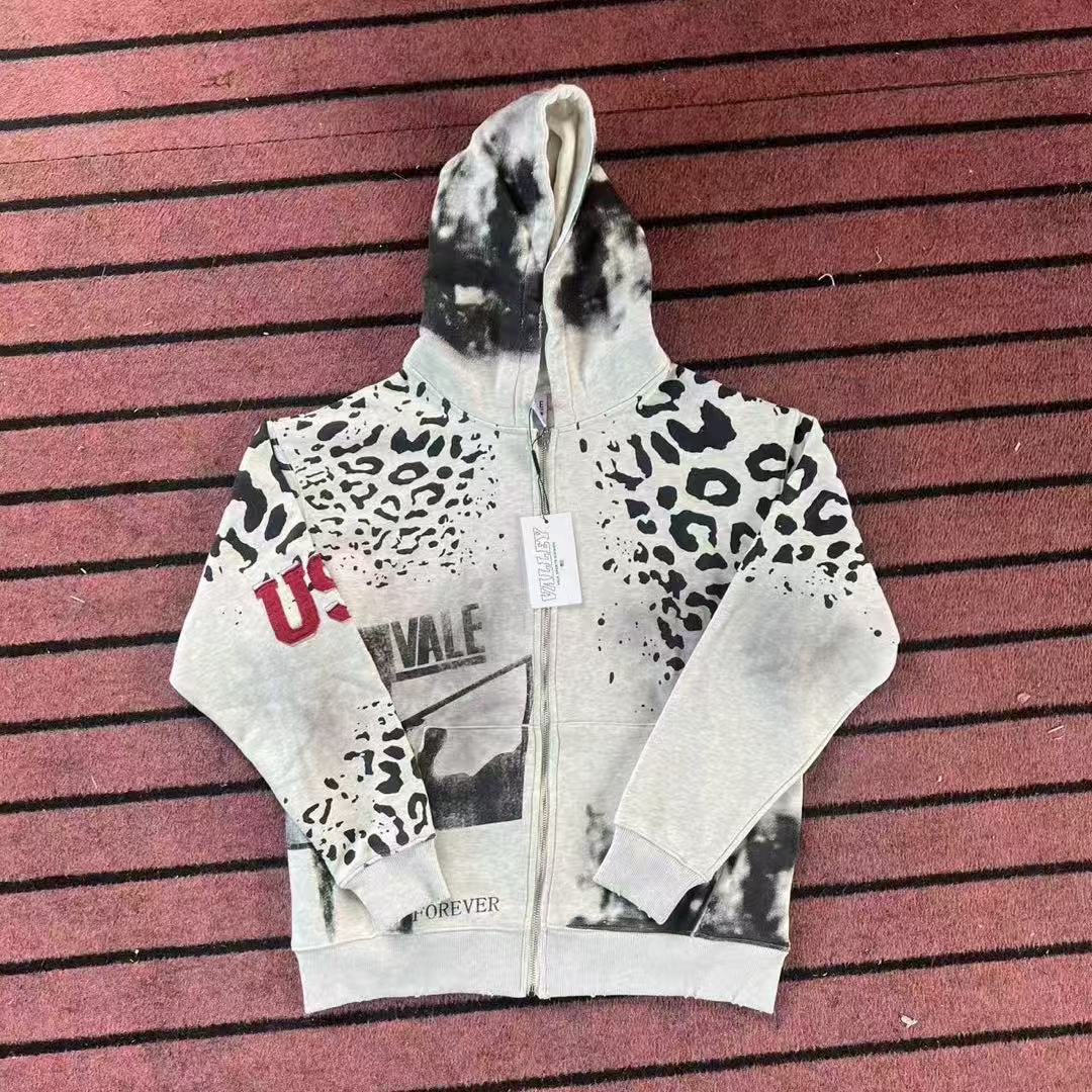 Vale Forever Leopard & Vintage Wash Full-Zip Hoodie white