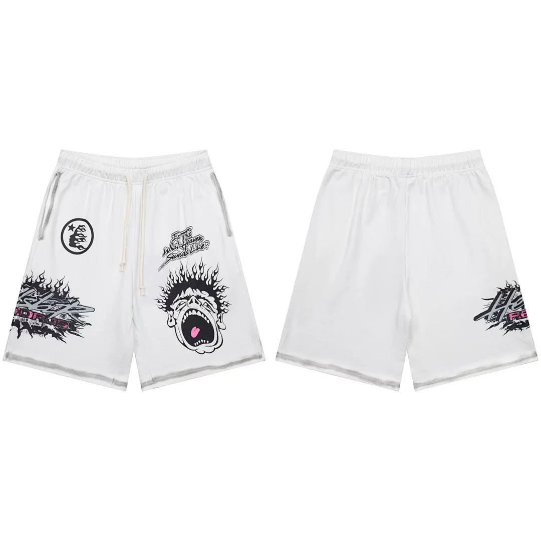 Hellstar Multi-Graphic Heavyweight Shorts white