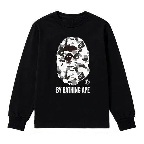 BAPE Style "BY BATHING APE" Camo Ape Head Long-Sleeve Tee - Black/Monochrome Camo