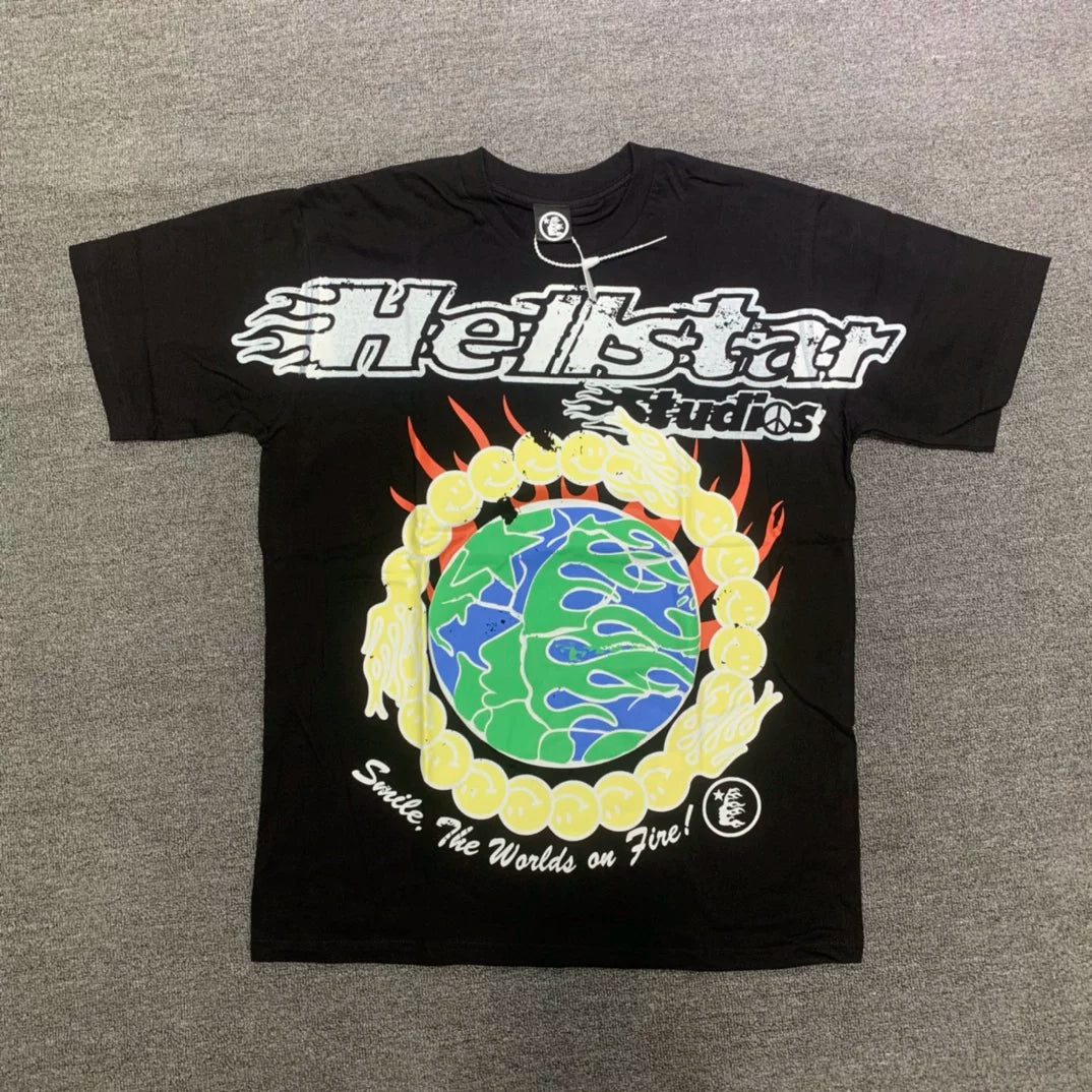 Hellstar Studios "Smile, The Worlds on Fire!" Earth Graphic Tee -  Black