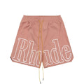 RHUDE Signature Script Logo Athletic Shorts - Dusty Rose / White