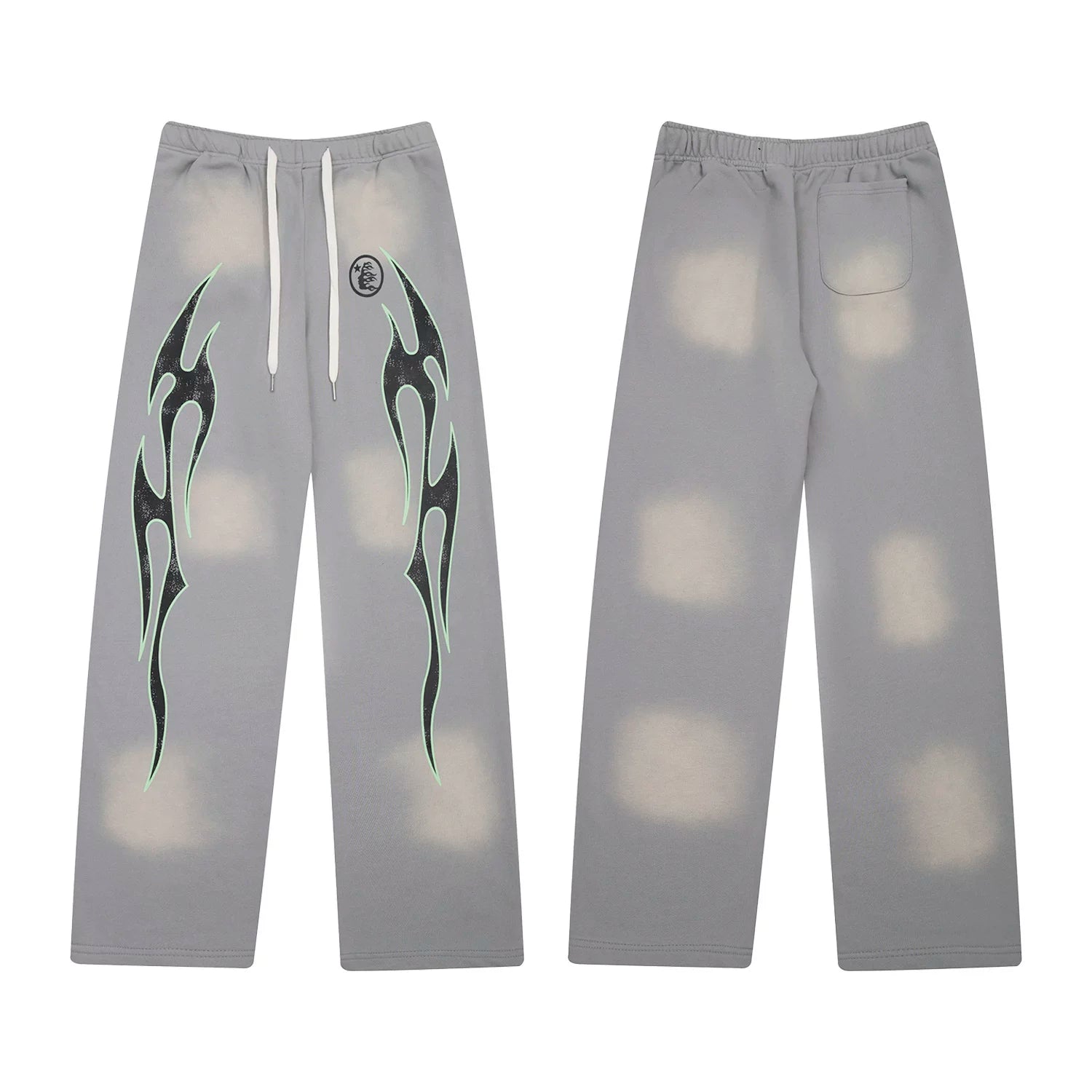 Hellstar Flame Graphic Drawstring Sweatpants grey