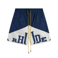 RHUDE Colorblock Athletic Shorts with Split Script Logo - Navy / White