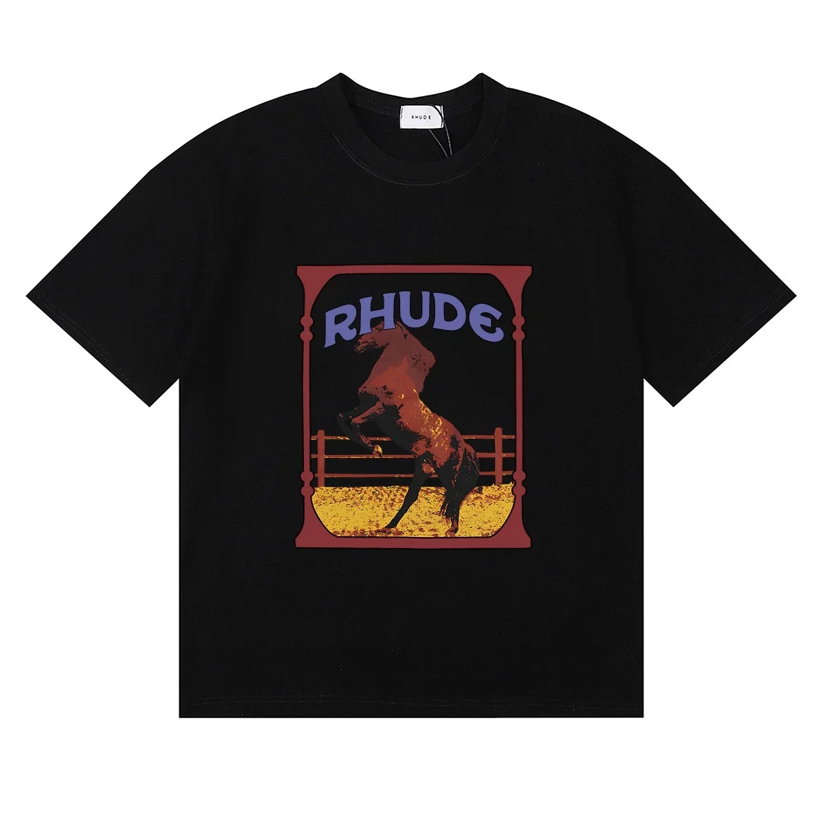 RHUDE Graphic Print T-Shirt - Black Rearing Horse Motif