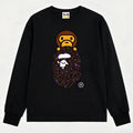BAPE Style Baby Milo on Dark Leopard Camo Ape Head Long-Sleeve Tee - Black/Dark Leopard