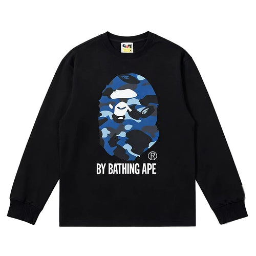 BAPE Style "BY BATHING APE" Camo Ape Head Long-Sleeve Tee - Black/Blue