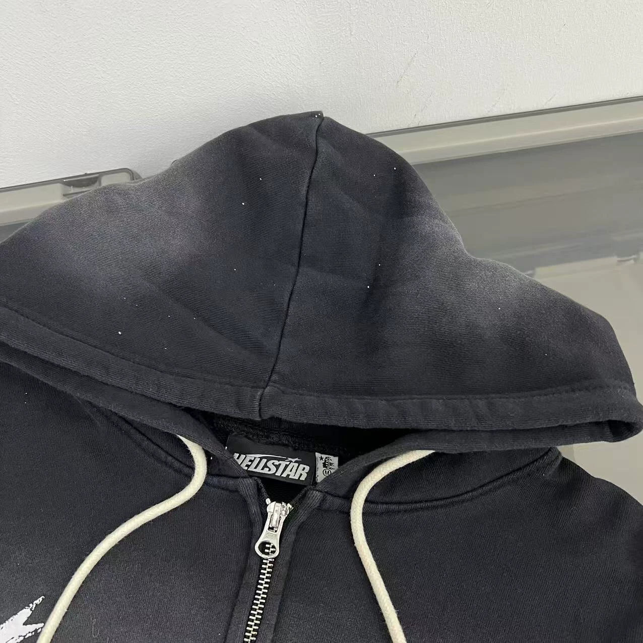 Title Hellstar Front Logo & Flame Graphic Washed Black Full-Zip Hoodie