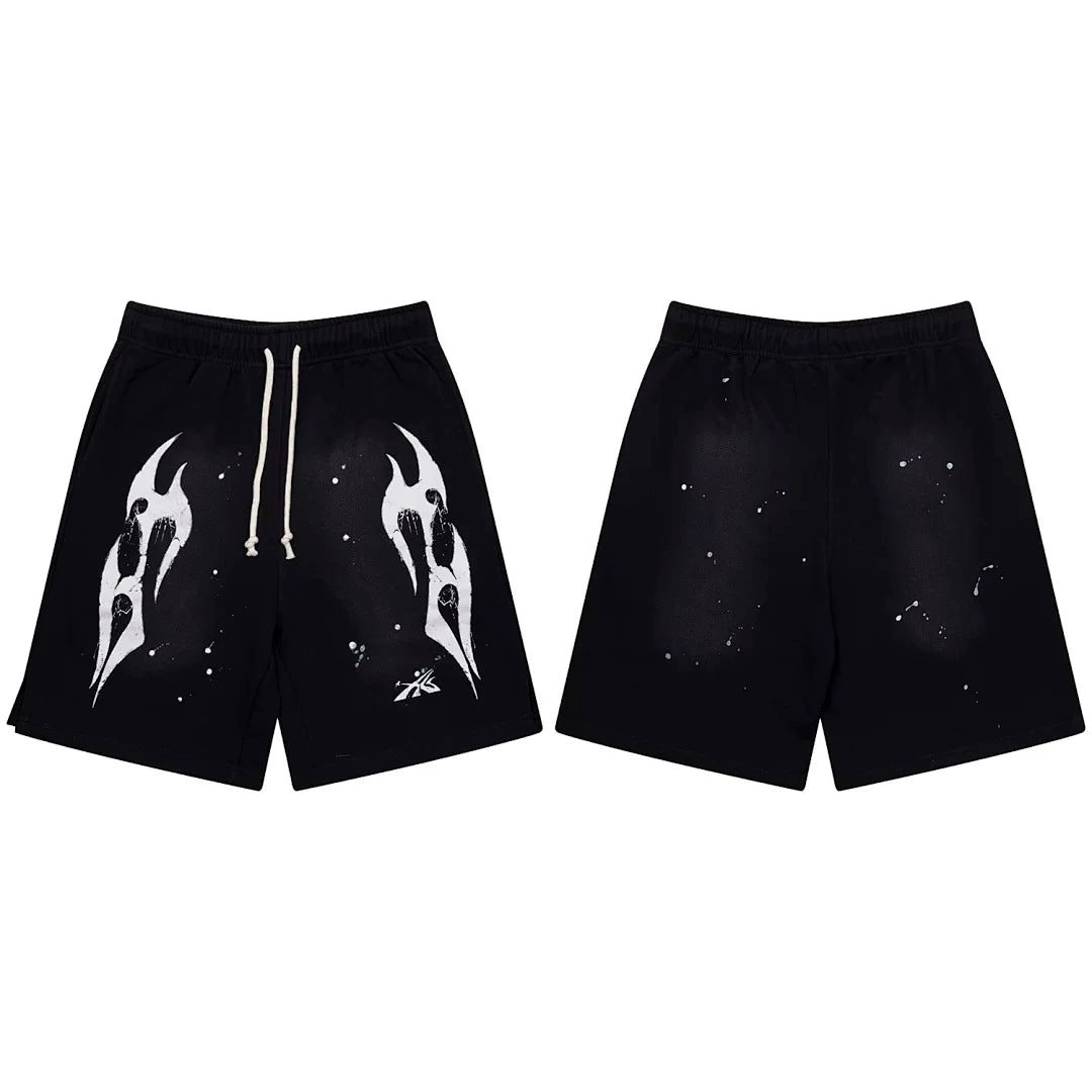 Hellstar Tribal Flame & Paint Splatter Black Shorts